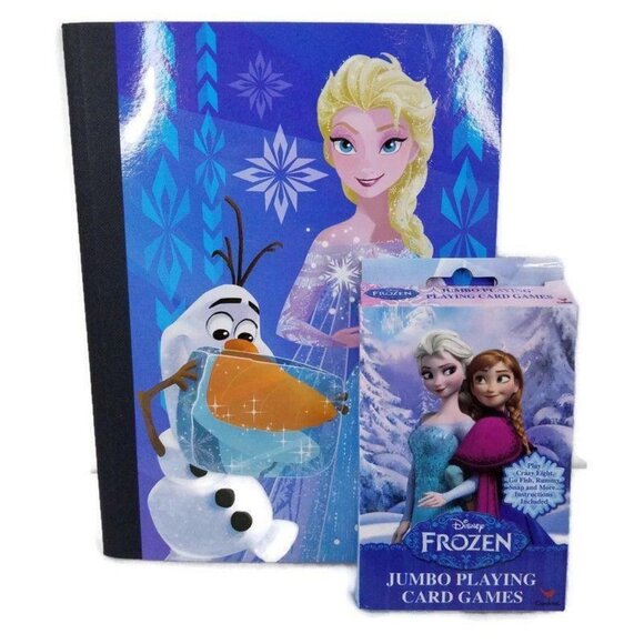 Frozen Elsa Anna Olaf Jumbo Playing Card Games Composition Notebook Lot of 2 NEW - Picture 1 of 5